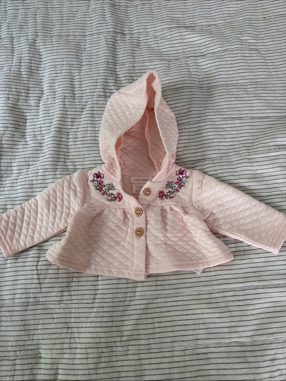 Laura Ashley Light Pink Quilted Hooded Jacket with Floral Embroidery